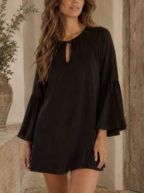 Calypso St. Barth Dresses & Skirts - Calypso St. Barth Silk Flutter Bell Sleeve Keyhole Neckline Dress Black Size XS
